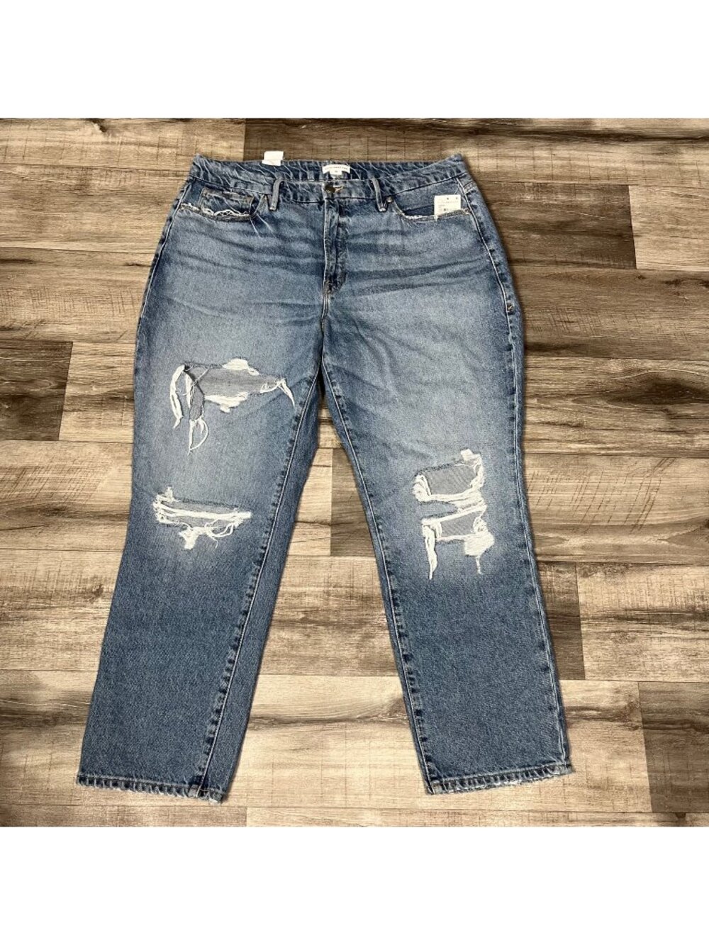 Good American Good Boy Straight Leg Distressed Jeans Indigo224 NWT Size 15